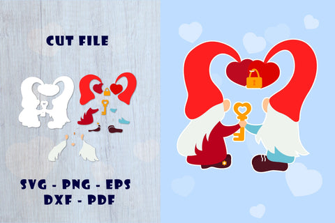 Couple Gnome valentine svg hearts, key SVG, PNG SVG Angelina Semenova 