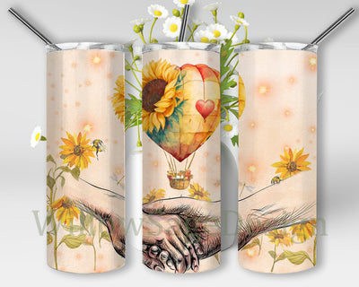 Couple Hands 20oz Skinny Tumbler, Balloon Sunflower Tumbler Png, Couples Tumbler Design, Valentine Day Sublimation Design, Instant Download Sublimation WillowSageDesign 