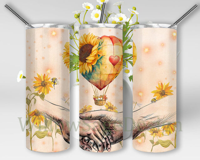 Couple Hands 20oz Skinny Tumbler, Balloon Sunflower Tumbler Png, Couples Tumbler Design, Valentine Day Sublimation Design, Instant Download Sublimation WillowSageDesign 