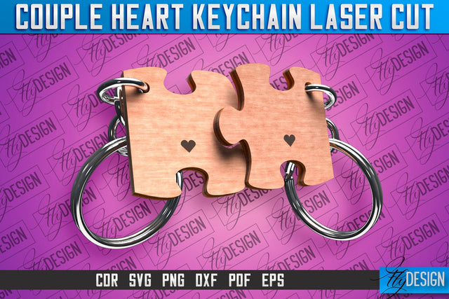 Couple Heart Keychain | Laser Cut SVG Design | CNC Files SVG Fly Design 