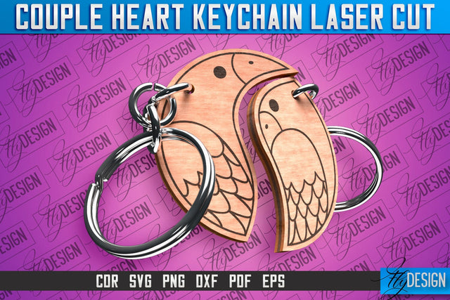 Couple Heart Keychain | Laser Cut SVG Design | CNC Files SVG Fly Design 