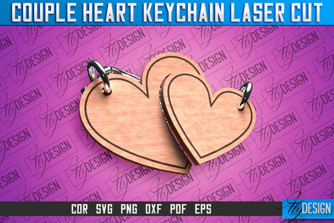Couple Heart Keychain | Laser Cut SVG Design | CNC Files SVG Fly Design 