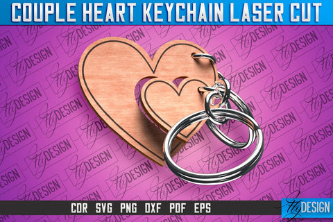Couple Heart Keychain | Laser Cut SVG Design | CNC Files SVG Fly Design 