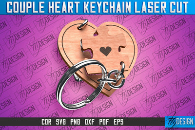 Couple Heart Keychain | Laser Cut SVG Design | CNC Files SVG Fly Design 