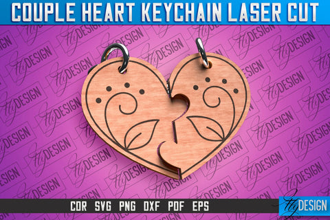 Couple Heart Keychain | Laser Cut SVG Design | CNC Files SVG Fly Design 