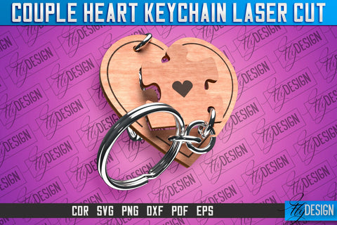 Couple Heart Keychain | Laser Cut SVG Design | CNC Files SVG Fly Design 