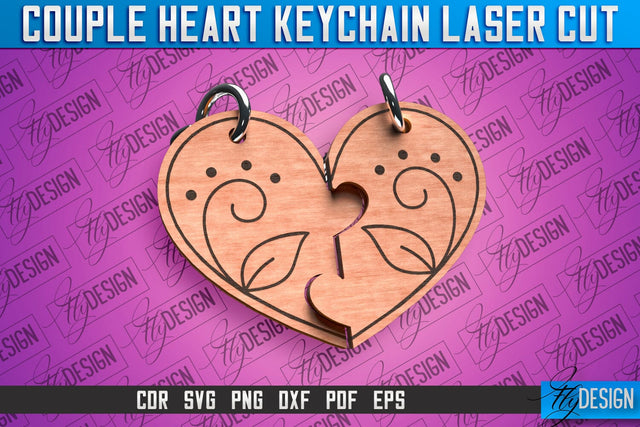 Couple Heart Keychain | Laser Cut SVG Design | CNC Files SVG Fly Design 