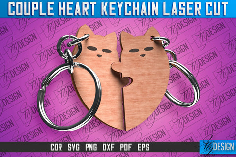 Couple Heart Keychain | Laser Cut SVG Design | CNC Files SVG Fly Design 