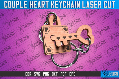Couple Heart Keychain | Laser Cut SVG Design | CNC Files SVG Fly Design 