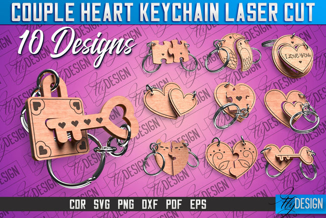 Couple Heart Keychain | Laser Cut SVG Design | CNC Files SVG Fly Design 