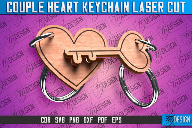 Couple Heart Keychain | Laser Cut SVG Design | CNC Files SVG Fly Design 