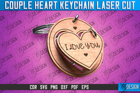 Couple Heart Keychain | Laser Cut SVG Design | CNC Files SVG Fly Design 