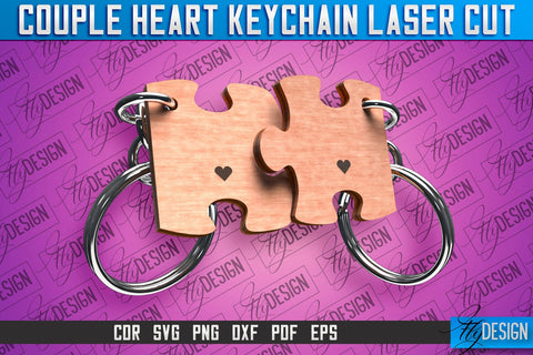 Couple Heart Keychain | Laser Cut SVG Design | CNC Files SVG Fly Design 