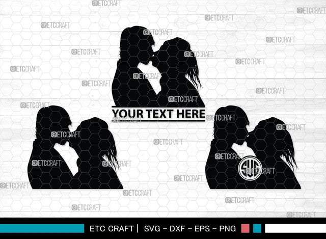 Couple Kissing Monogram, Couple Kissing Silhouette, Couple Kissing SVG, Wedding Couple Svg, Lovers Svg, Engagement Couple Svg, SB00345 SVG ETC Craft 