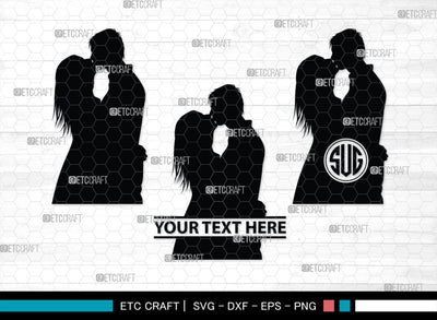 Couple Kissing Monogram, Couple Kissing Silhouette, Couple Kissing SVG, Wedding Couple Svg, Lovers Svg, Engagement Couple Svg, SB00345 SVG ETC Craft 