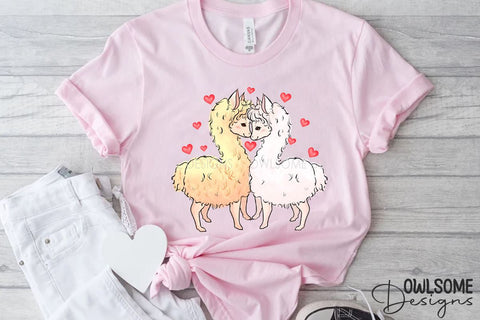 Couple Of Llamas In Love Valentine Day PNG Sublimation Owlsome.Designs 