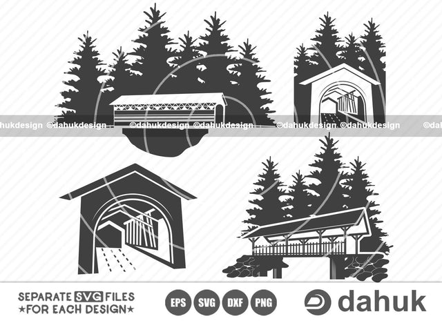 Covered Bridge SVG, Covered Bridge Clipart, Vector Illustration, Cut file, for silhouette, svg, eps, dxf, png, clipart cricut design space, vinyl cut files SVG dahukdesign 