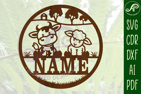 Cow and sheep name sign svg laser cut template, wall art SVG APInspireddesigns 
