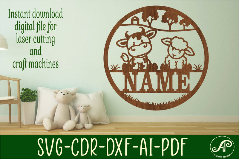 Cow and sheep name sign svg laser cut template, wall art SVG APInspireddesigns 