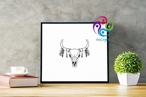 Cow Boho Skull With Feathers Svg File SVG Sintegra 