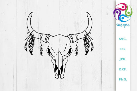 Cow Boho Skull With Feathers Svg File SVG Sintegra 