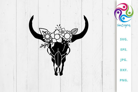 Cow Boho Skull With Flowers SVG Sintegra 