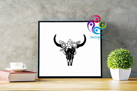 Cow Boho Skull With Flowers SVG Sintegra 