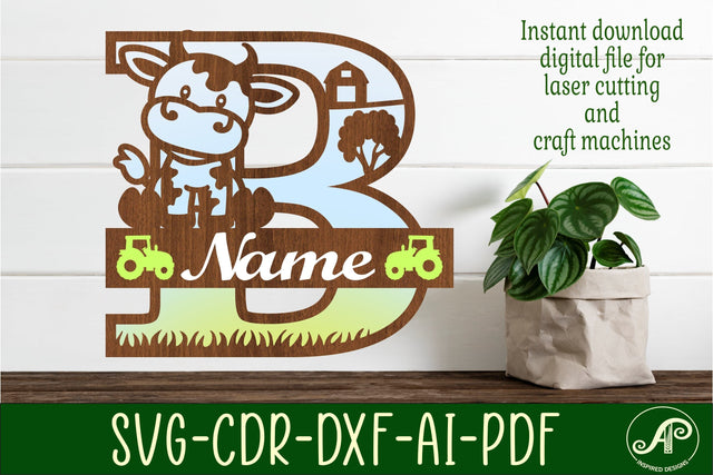 Cow capital monogram letter B SVG cut file SVG APInspireddesigns 
