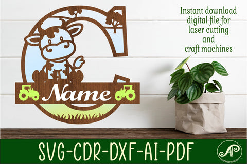 Cow capital monogram letter C SVG cut file SVG APInspireddesigns 