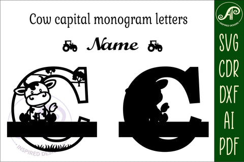 Cow capital monogram letter C SVG cut file SVG APInspireddesigns 