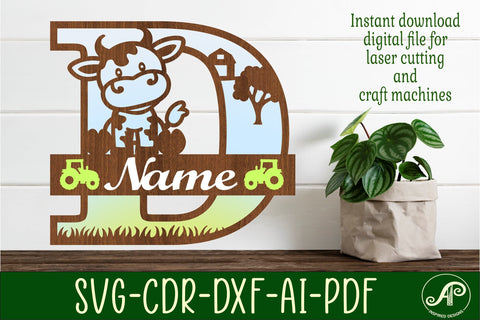 Cow capital monogram letter D SVG cut file SVG APInspireddesigns 