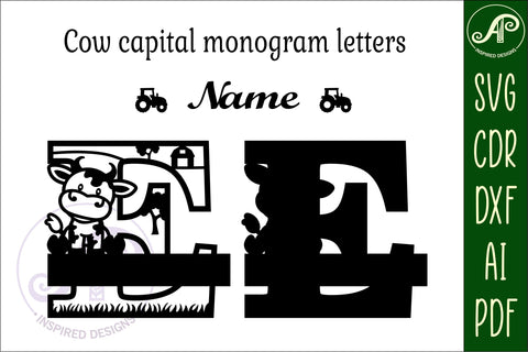 Cow capital monogram letter E SVG cut file SVG APInspireddesigns 