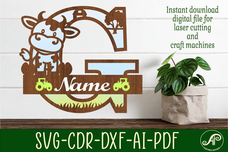 Cow capital monogram letter G SVG cut file SVG APInspireddesigns 