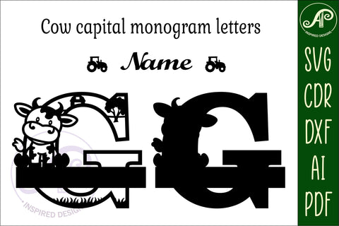 Cow capital monogram letter G SVG cut file SVG APInspireddesigns 