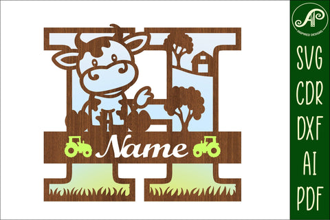 Cow capital monogram letter H SVG cut file SVG APInspireddesigns 