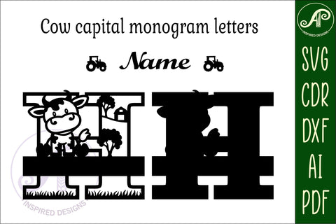 Cow capital monogram letter H SVG cut file SVG APInspireddesigns 