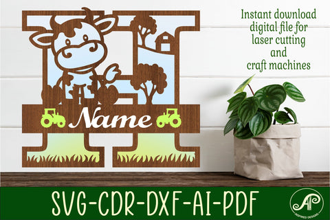 Cow capital monogram letter H SVG cut file SVG APInspireddesigns 