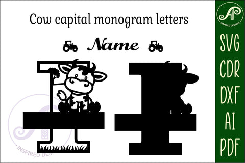 Cow capital monogram letter I SVG cut file SVG APInspireddesigns 