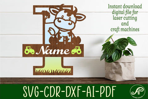 Cow capital monogram letter I SVG cut file SVG APInspireddesigns 