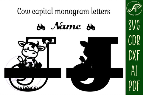 Cow capital monogram letter J SVG cut file SVG APInspireddesigns 
