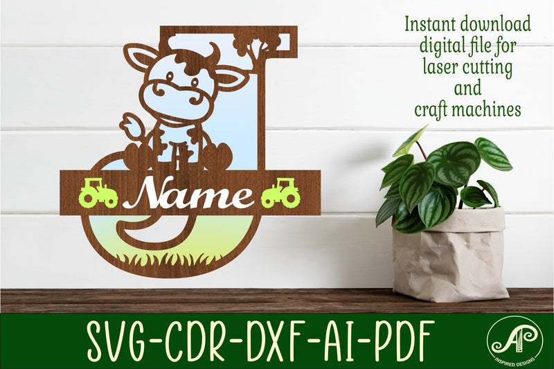 Cow capital monogram letter J SVG cut file SVG APInspireddesigns 