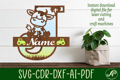 Cow capital monogram letter J SVG cut file SVG APInspireddesigns 
