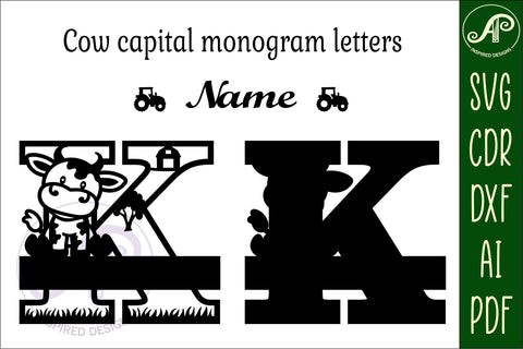 Cow capital monogram letter K SVG cut file SVG APInspireddesigns 