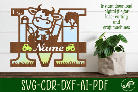 Cow capital monogram letter M SVG cut file SVG APInspireddesigns 