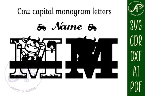 Cow capital monogram letter M SVG cut file SVG APInspireddesigns 