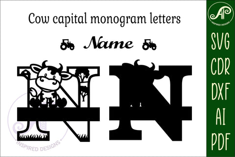 Cow capital monogram letter N SVG cut file SVG APInspireddesigns 