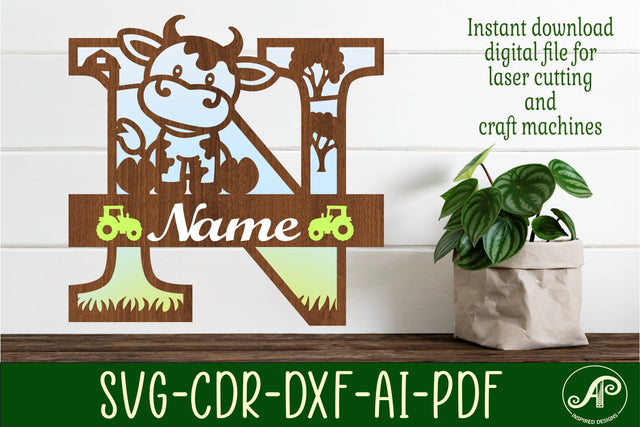 Cow capital monogram letter N SVG cut file SVG APInspireddesigns 
