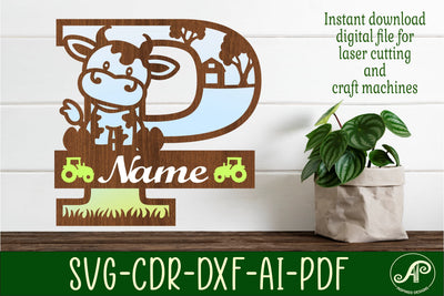 Cow capital monogram letter P SVG cut file SVG APInspireddesigns 