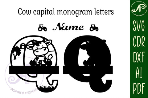 Cow capital monogram letter Q SVG cut file SVG APInspireddesigns 