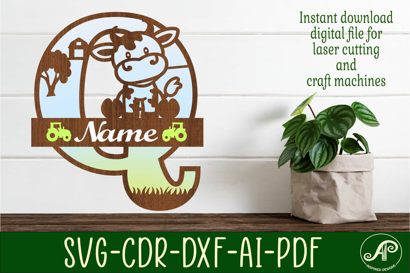 Cow capital monogram letter Q SVG cut file SVG APInspireddesigns 
